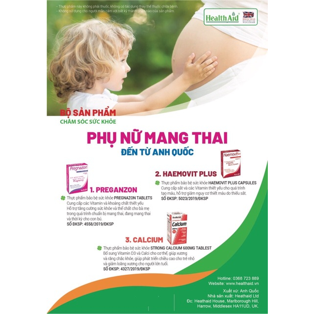 Viên Bổ Bầu HealthAid Pregnazon Complete - Cung cấp Vitamin và Khoáng Chât thiết yếu cho mẹ bầu H/60v - ANH QUỐC