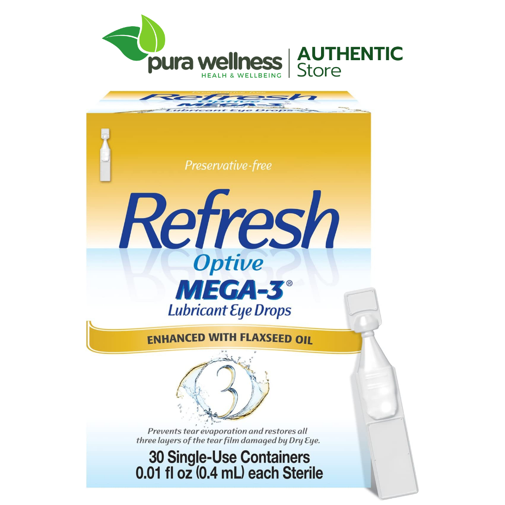 Refresh Optive Mega-3 Lubricant Eye Drops Nước nhỏ mắt dưỡng ẩm chiết xuất Dầu hạt lanh Hộp 30 tuýp 0.4ml