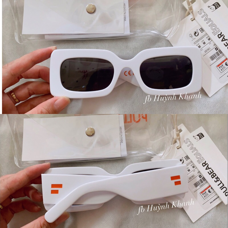 Kính Pull&Bear square sunglasses in white Auth Chính Hãng