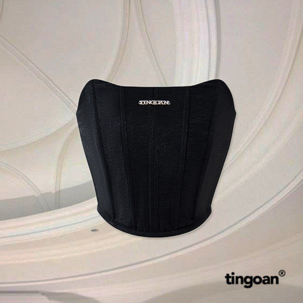 TINGOAN® - Áo quây cúp ngực đính logo TINGOAN® có gọng trong CAROLINE TOP/BL