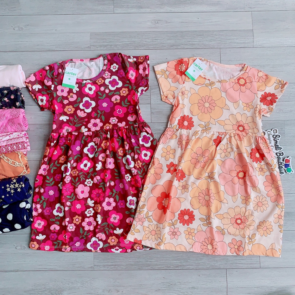 Đầm Váy Thun VNXK Cotton Cater Xuất Khẩu tay Cộc Size Đại Cho Bé Gái SIMELI BOUTIQUE