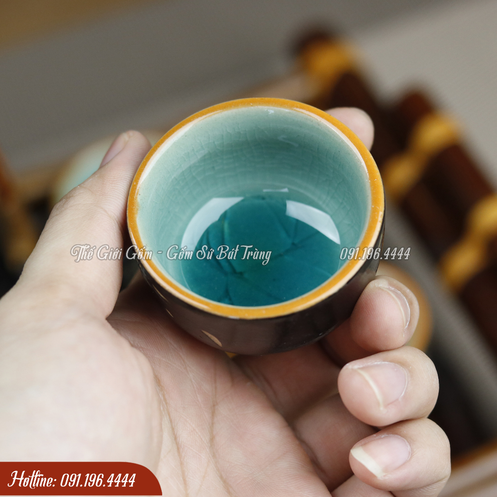 Bộ ấm chén quai Mây gốm sứ Bát Tràng men kính 400ml