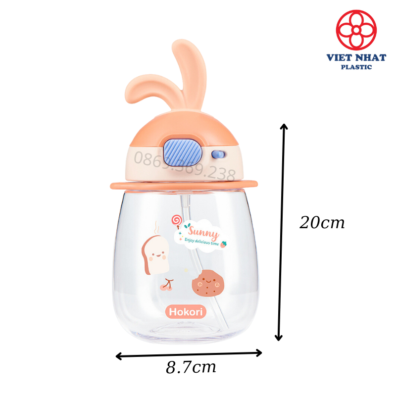 Bình uống nước hình tai thỏ cho bé bàng nhựa 600ml Hokori 0083 - Việt Nhật Plastic HN
