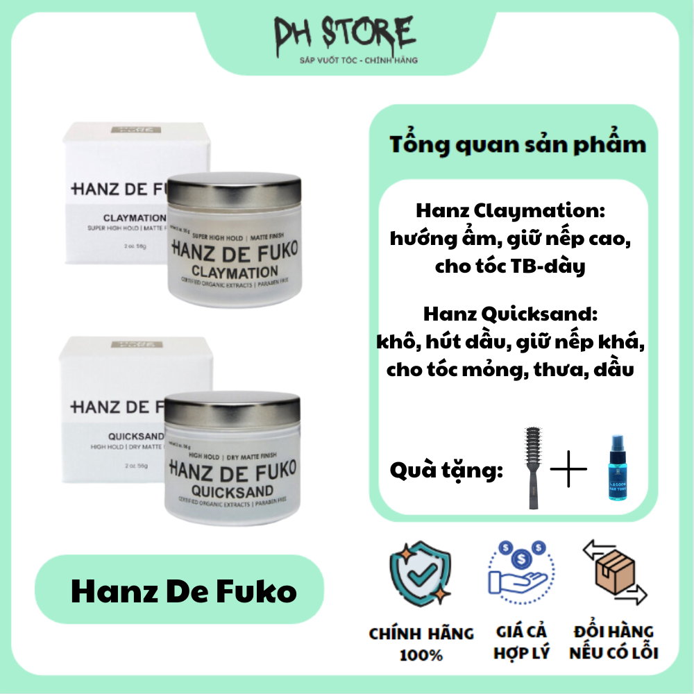 [CHÍNH HÃNG] Sáp vuốt tóc Hanz De Fuko Claymation/Quicksand
