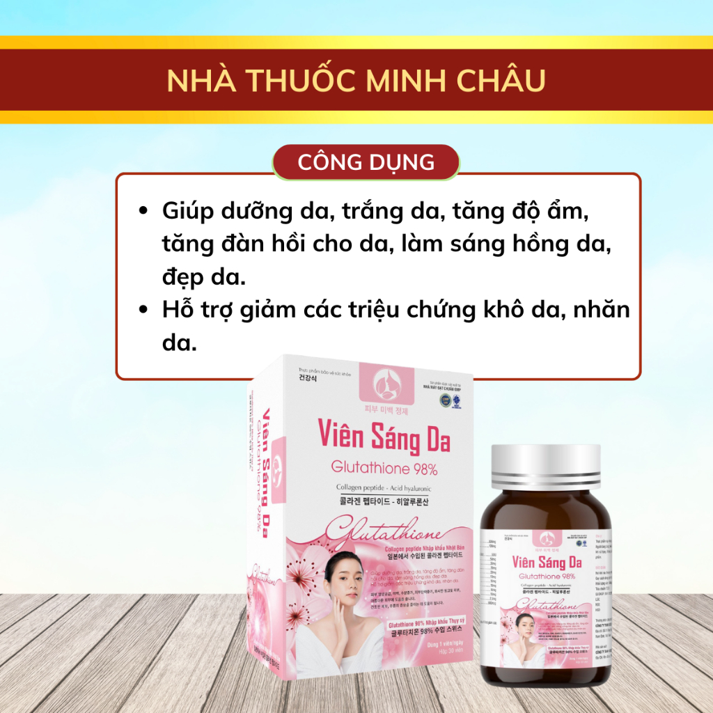 Collagen Viên sáng da, đẹp da Glutathione 98% - Hộp 30 viên