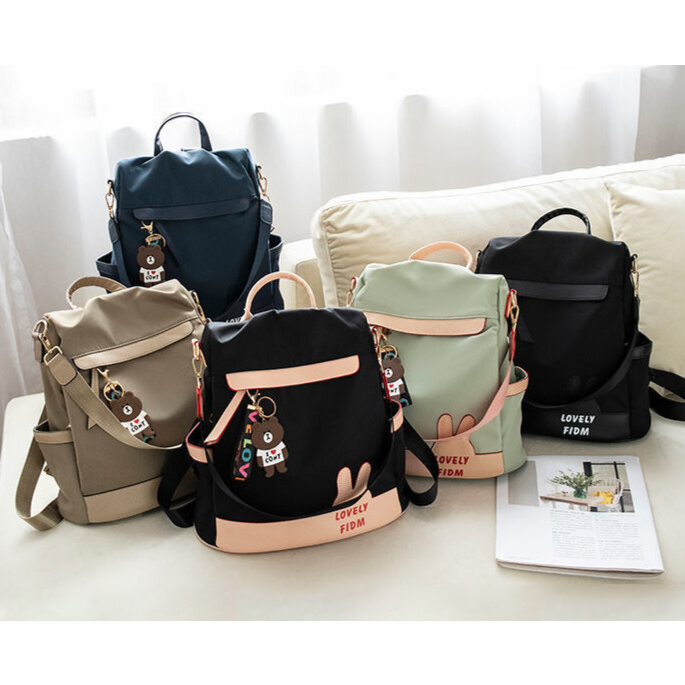 Balo Vải Oxford Chống Trộm Chống Nước Chống Thấm Thời Trang Nữ Tặng Kèm Móc Gấu