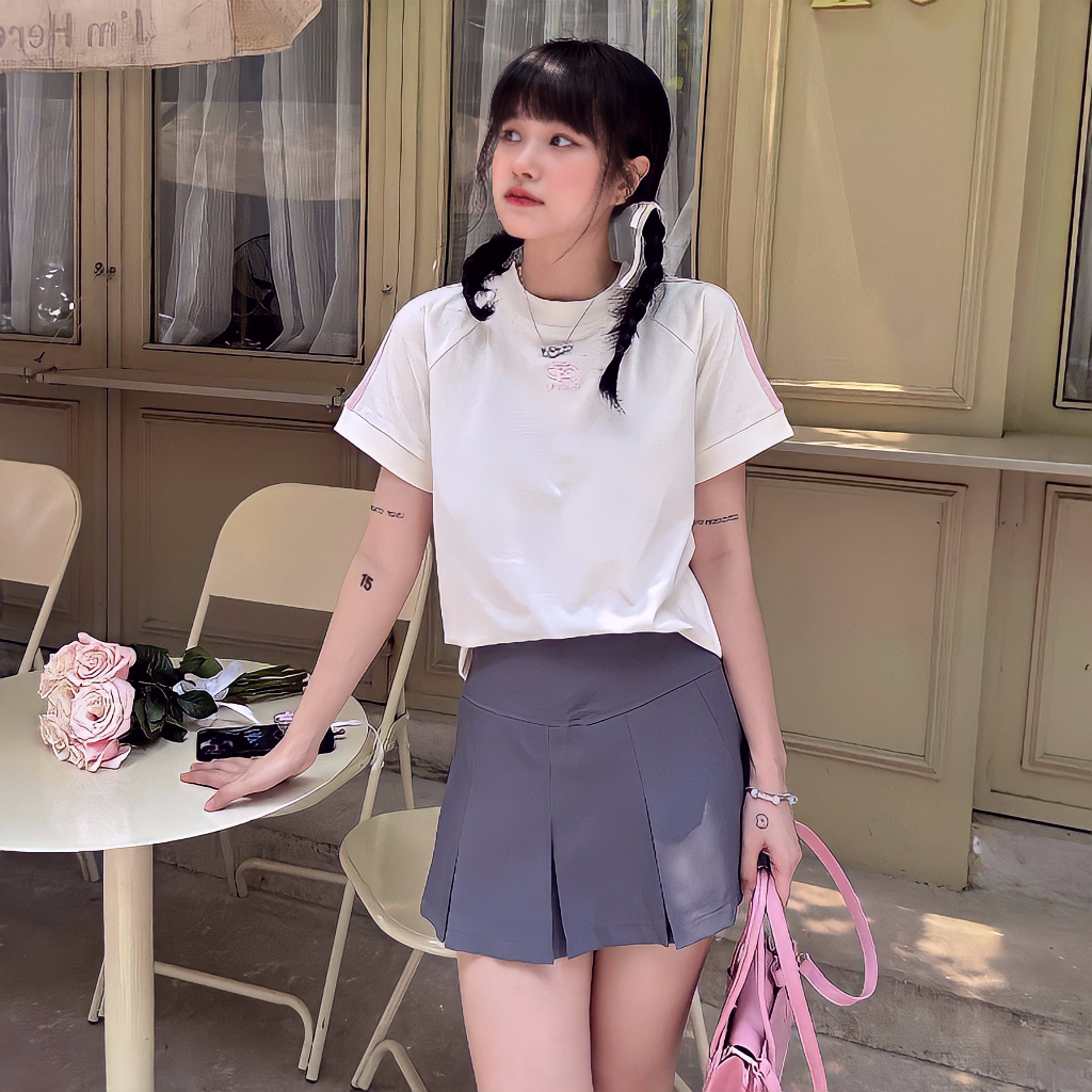 Áo thun baby tee Killsystem form fit Jessi,áo baby tee màu Trắng logo K viền tay chất vải cotton Seller.Localbrand