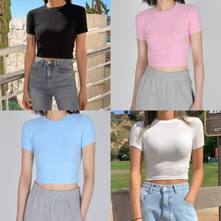 Áo croptop blackup basic round crop sleeve tee
