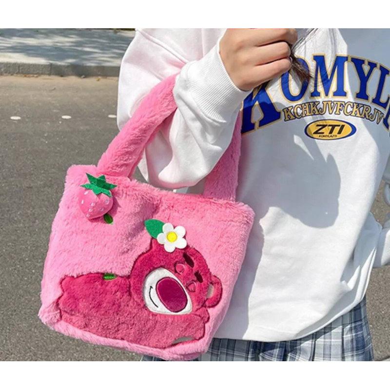 Băng Đô Cài Tóc Hình Gấu Dâu lotso  Phủ Lông Mềm Mịn Phong Cách Ngọt Ngào Dễ thương Hàng Cao Cấp