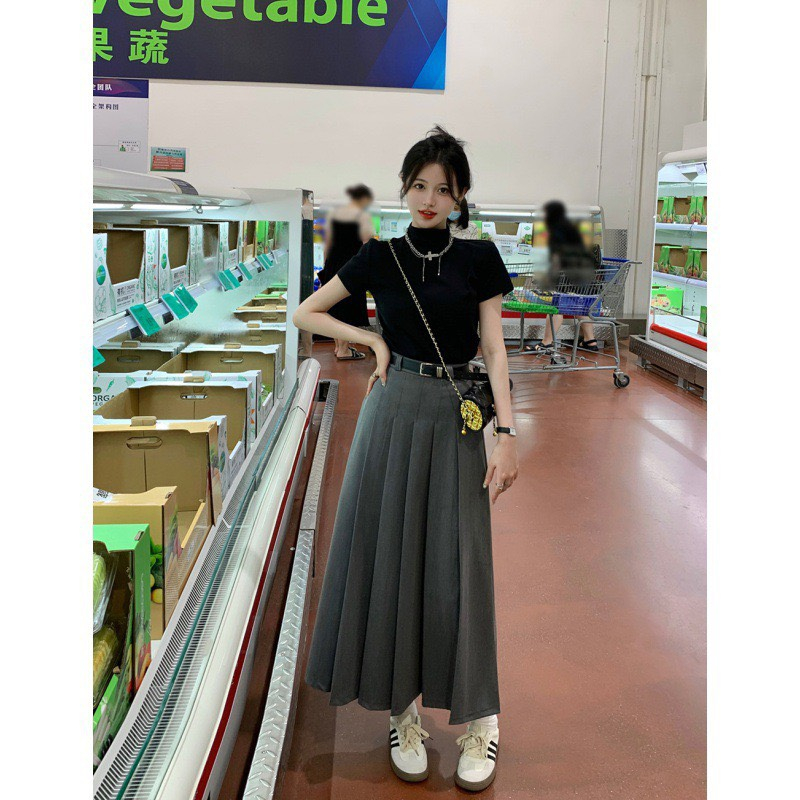 Chân váy xếp ly dáng dài kèm đai chất ruby - Retrostyle - Chanvay2955_P6K15