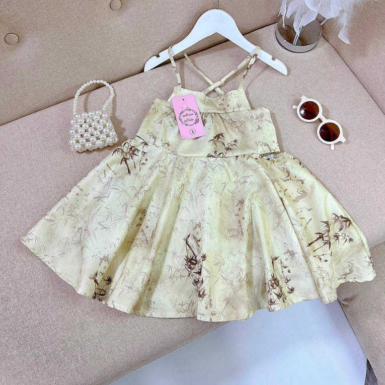 Váy bé gái 2 dây chéo lưng dáng xòe cho bé từ 8-20kg