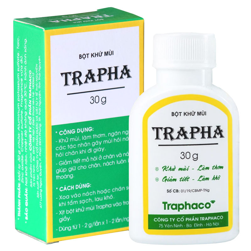 Bột khử mùi hôi chân, hôi nách Trapha 30g, giảm tiết mồ hôi - Traphaco