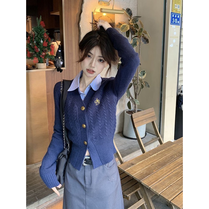 -Set len +chân váy dài vintage Hàn Quốc