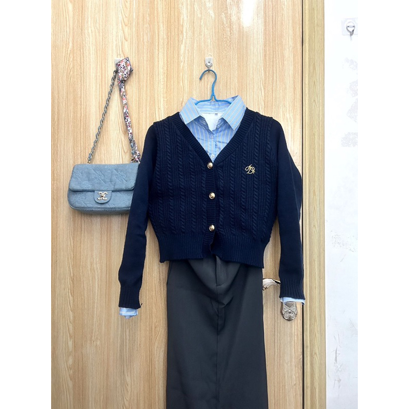 -Set len +chân váy dài vintage Hàn Quốc