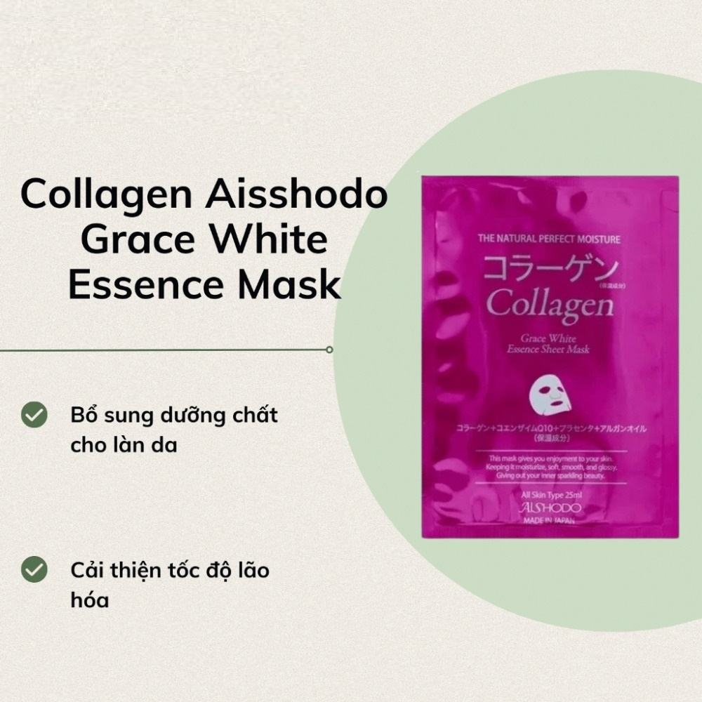 Mặt Nạ Collagen Nhật Bản Aishodo Grace White Essence Mask - 1 Miếng