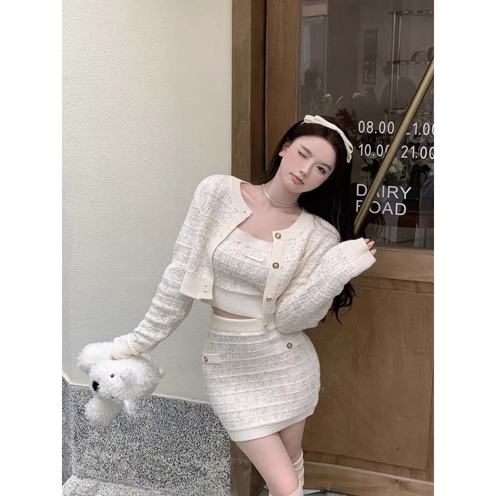 Sét áo len 2 dây kèm áo khoác len kẻ dáng ngắn - Retrostyle- Set55580_P6K15