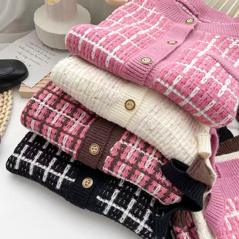 Sét áo len 2 dây kèm áo khoác len kẻ dáng ngắn - Retrostyle- Set55580_P6K15