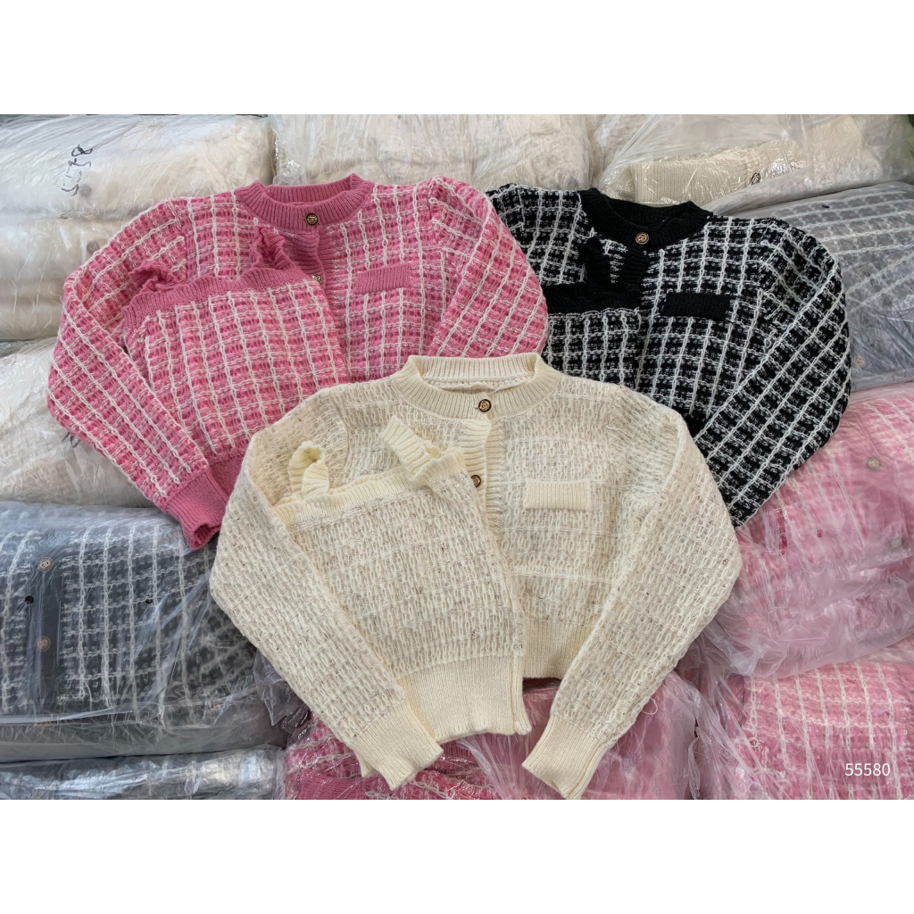 Sét áo len 2 dây kèm áo khoác len kẻ dáng ngắn - Retrostyle- Set55580_P6K15