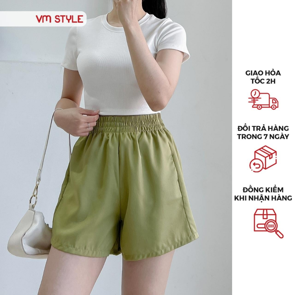 Quần short nữ VMSTYLE lưng thun bản to ống rộng phối túi 43 - QSU00012