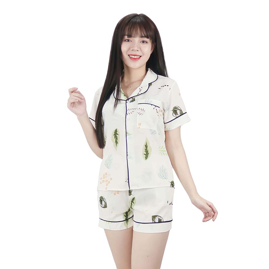 Đồ Bộ Ngủ Pijama Nữ YOME Luxury YN7 KEM HOA LÁ Tay Ngắn Quần Ngắn- Lụa Tuyết Nhật - Mềm Mại Nhẹ Nhàng