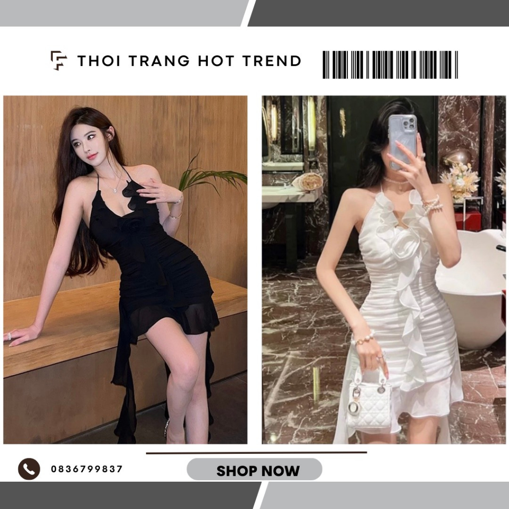 Đầm Body Đuôi Cá Phối Tà Bèo Hoa Ngực Siêu Xinh Hàng Cao Cấp TH05