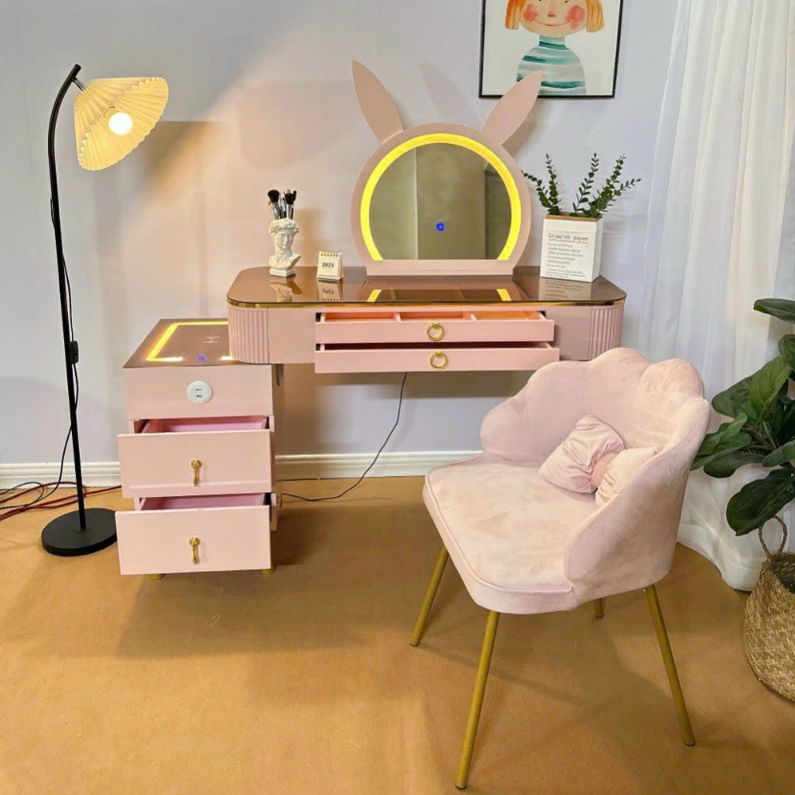 Bàn trang điểm thông minh, bàn phấn thông minh có loa sạc đèn đủ bộ cả ghế và gương tai thỏ dễ thương  - TN23