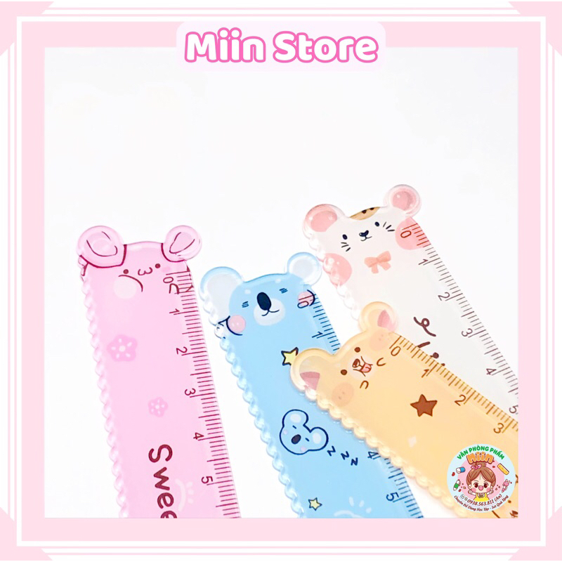 Thước Kẻ Hình Con Vật Trong Suốt Bằng Nhựa Mica Đo Độ Dài 15cm Hình Gấu Thỏ Chuột Chó Dễ Thương