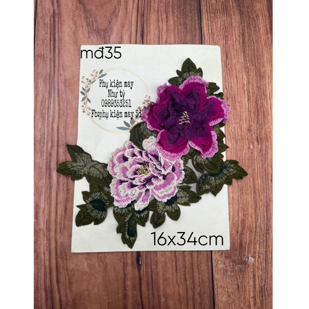 Hoa thêu mẫu đơn lớn trang trí