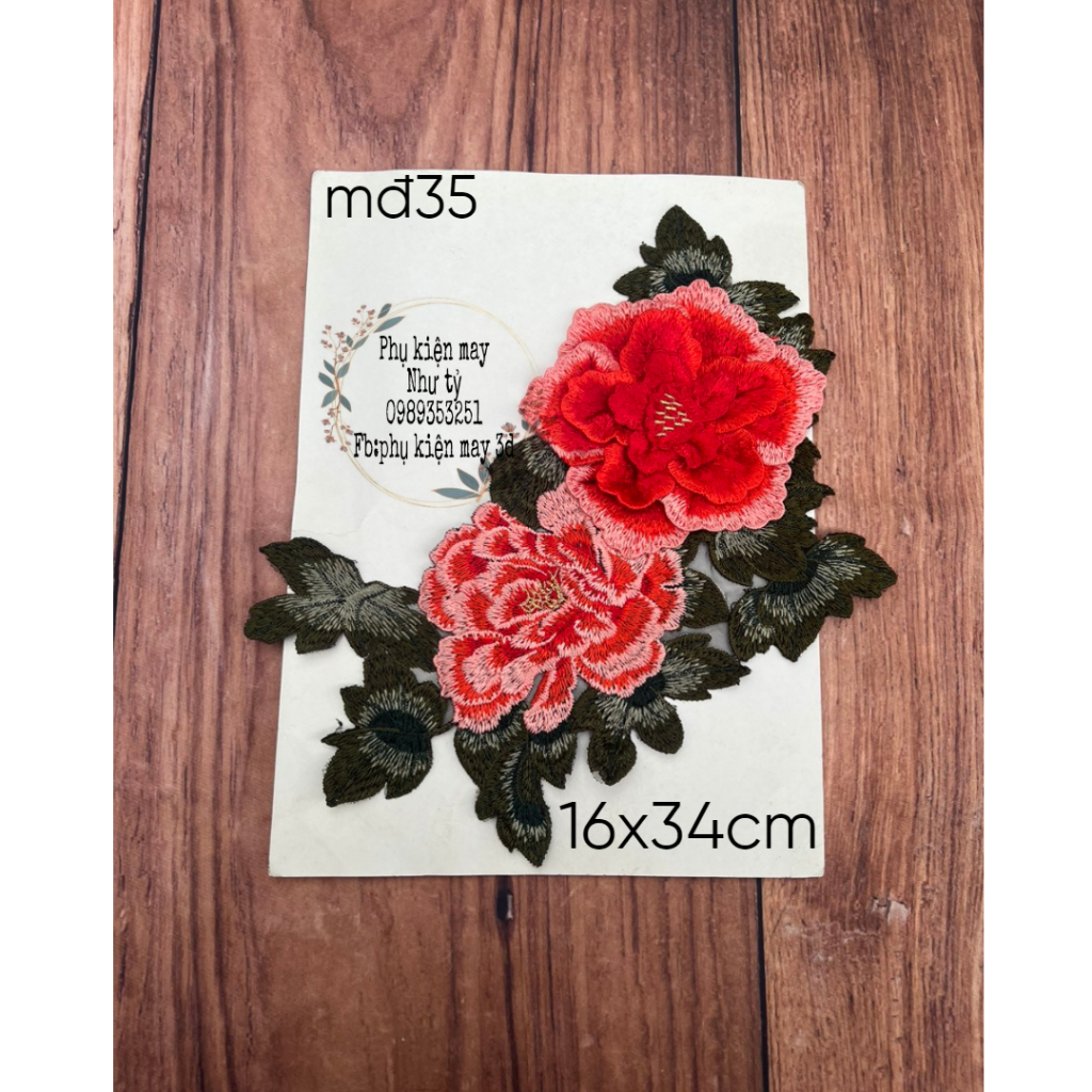 Hoa thêu mẫu đơn lớn trang trí