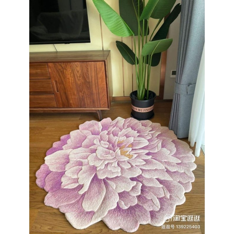 Thảm lông panama lót chân trải sàn trang trí hình bông hoa đế dệt nhập khẩu cao cấp kích thước 80cm*120cm