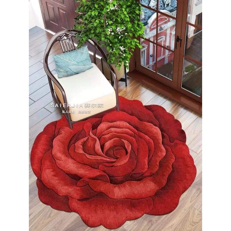 Thảm lông panama lót chân trải sàn trang trí hình bông hoa đế dệt nhập khẩu cao cấp kích thước 80cm*120cm