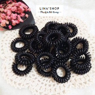 Cột tóc lò xo đen, dây lò xo điện thoại cột tóc xoăn màu đen 5cm