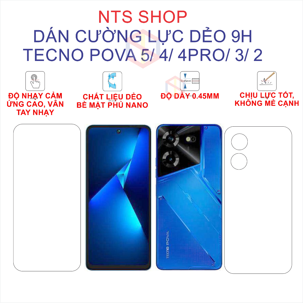 Dán cường lực nano dẻo 9H+ Tecno Pova 5, Pova 4, Pova 3, Pova 2