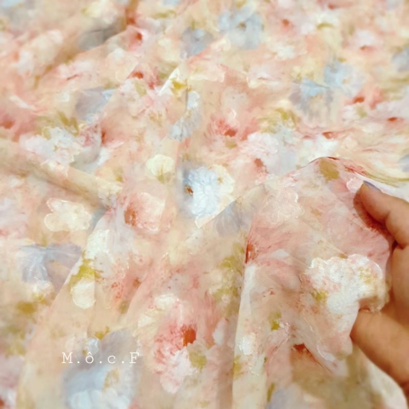 Vải tơ ép hoa hồng