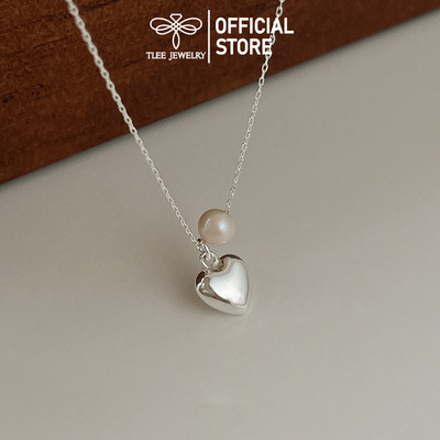 Dây chuyền bạc nữ TLEE, vòng cổ xỏ trai nuôi mix tim phồng nữ tính TLEE JEWELRY D0374