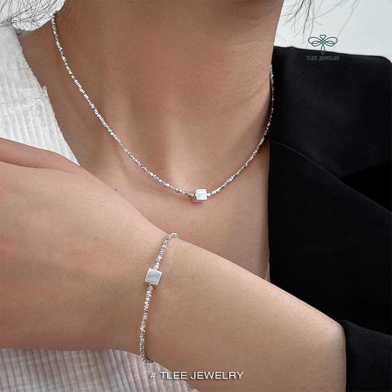 Lắc tay bạc nữ TLEE, vòng tay hạt vỡ mix hình khối hộp cá tính TleeJewelry