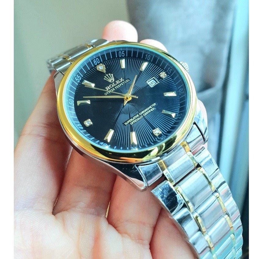 Đồng hồ nam RO dây kim loại thép chống gỉ mặt tròn size 40 tặng vòng tay tỳ hưu may mắn