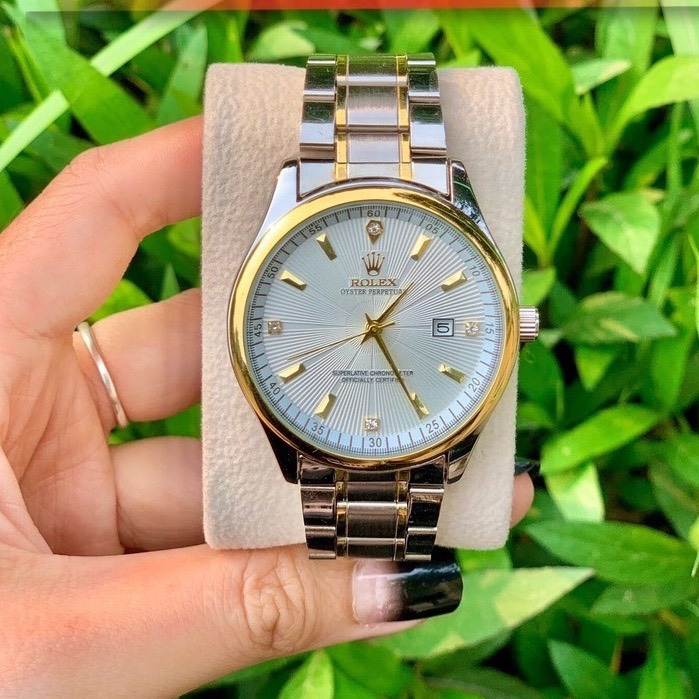 Đồng hồ nam RO dây kim loại thép chống gỉ mặt tròn size 40 tặng vòng tay tỳ hưu may mắn