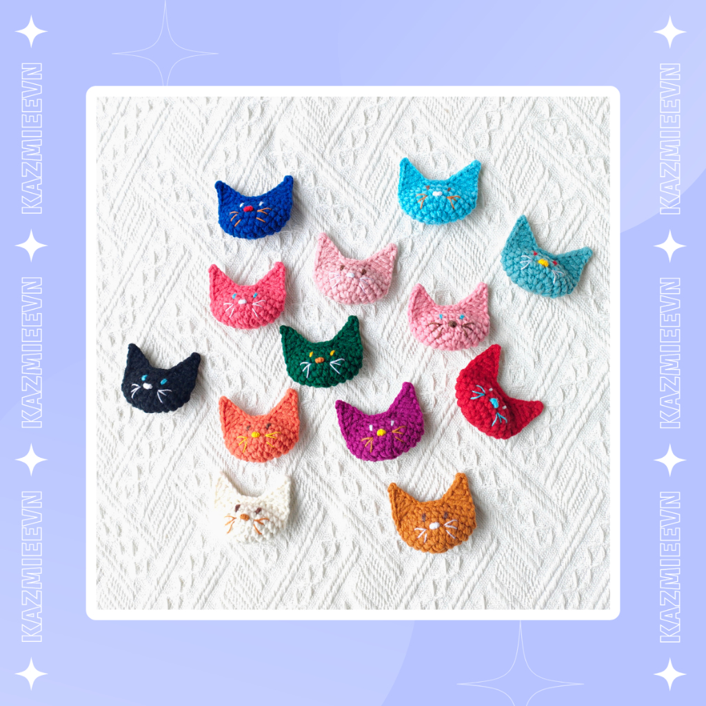 Ghim cài trang trí túi, áo hình mèo đáng yêu handmade bằng len