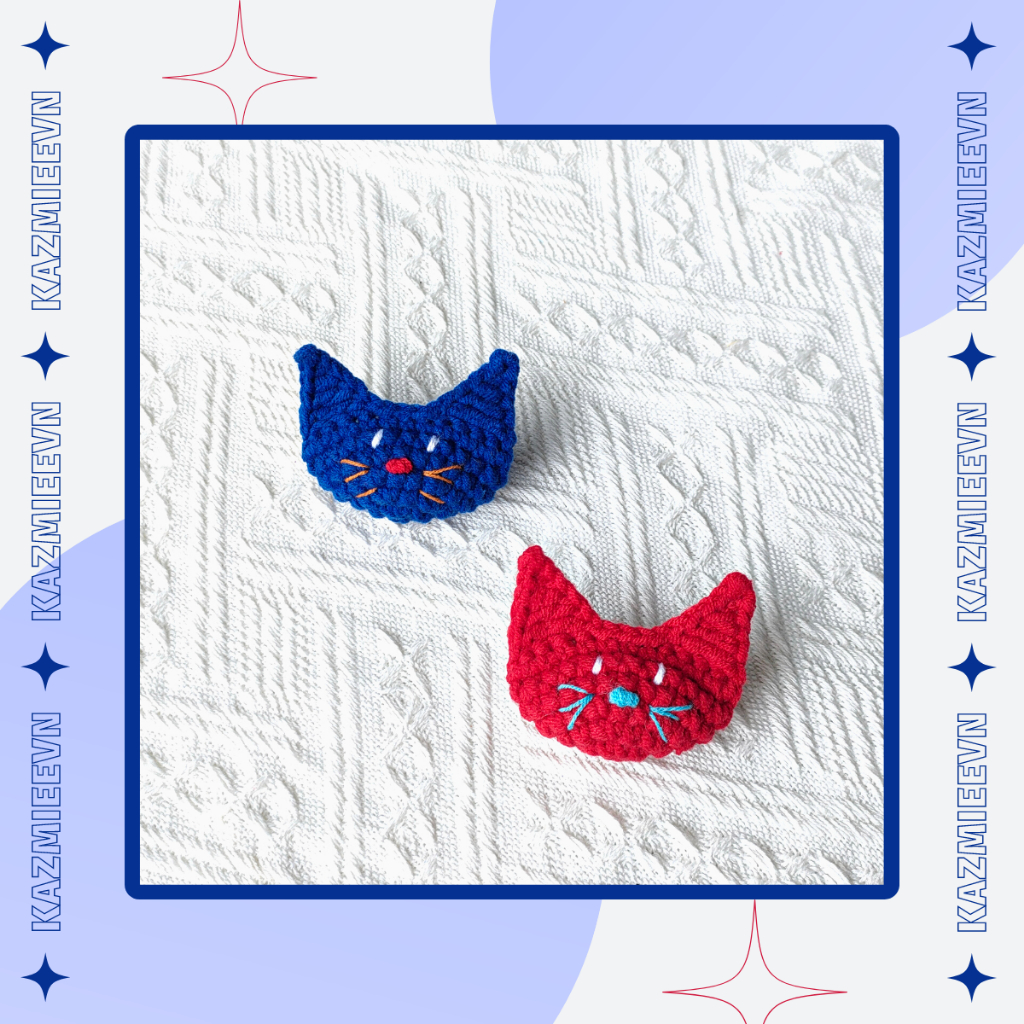 Ghim cài trang trí túi, áo hình mèo đáng yêu handmade bằng len