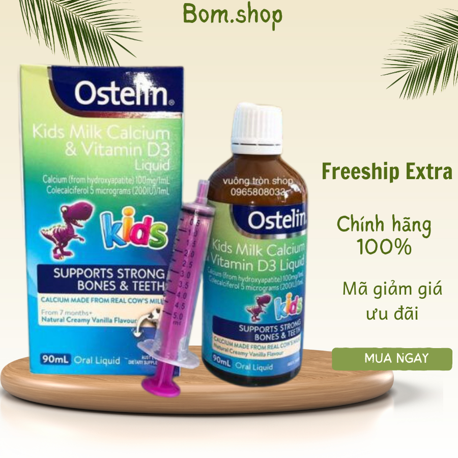 (Date 2025)Canxi Nước Khủng Long Ostelin Kids Milk Calcium & D3 Liquid Úc (90ml) 🔥𝐍𝐄𝐖🔥 Cho Trẻ Từ 7 Tháng Tuổi