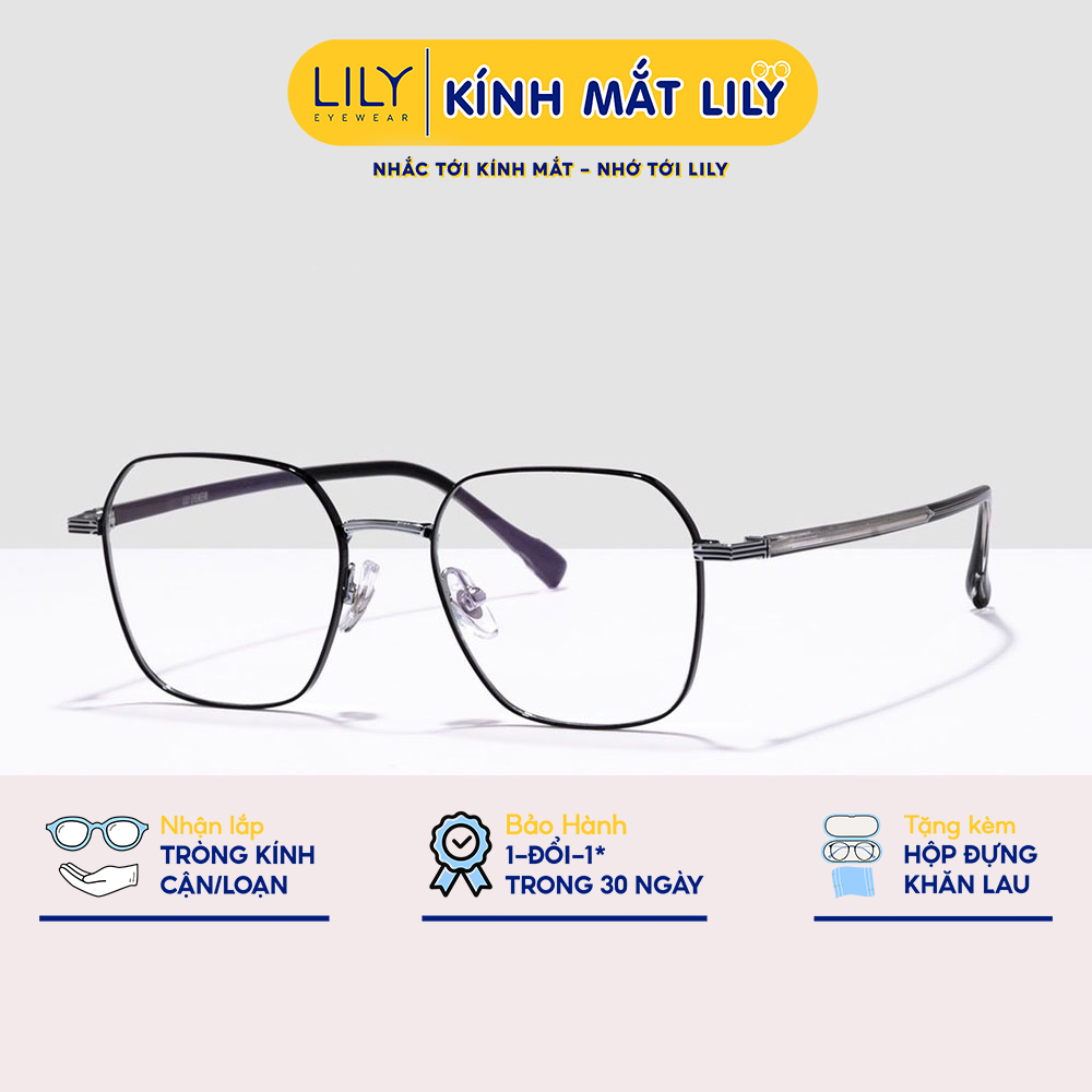 Gọng kính mắt vuông nam nữ LILYEYEWEAR chất liệu kim loại cứng cáp thanh nhẹ dễ đeo 47006