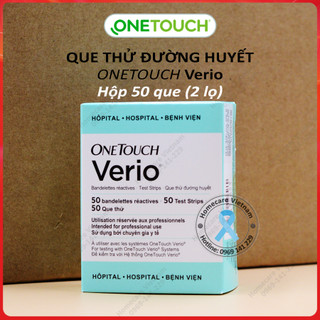 Que thử đường huyết OneTouch Verio – hộp 50 que thử, đóng gói trong 2 lọ.