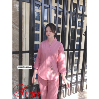 #Đồ Lam Đi Chùa _Mẫu nút ngọc ( vãi katê ko co giãn thêu sen )