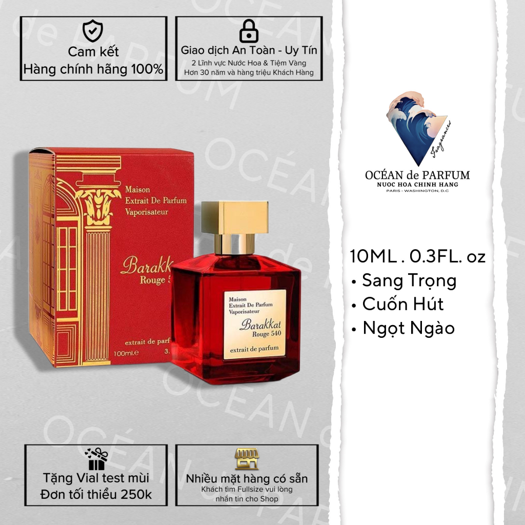 Nước hoa unisex Barakkat Rouge 540 Extrait de Parfum 5ML 10ML