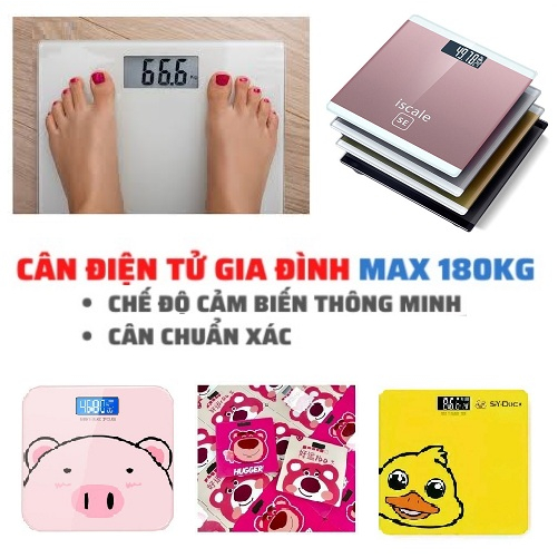 Cân Sức Khoẻ Dùng Pin Mặt Kính Cường Lực, Màn Hình Số Kèm Đo Nhiệt Độ