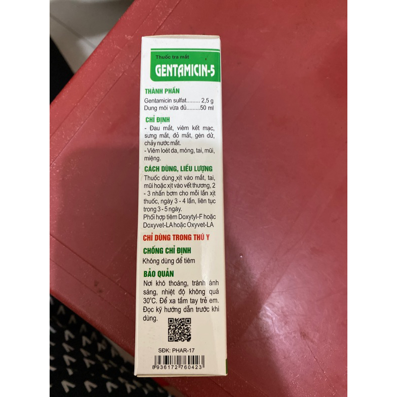 GENTAMICIN - THUỐC TRA MẮT 50ml DÙNG TRONG THÚ Y