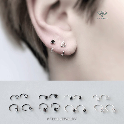 Khuyên tai bạc nữ TLEE, Bông tai móc nụ đá mẫu mới cá tính TLEE JEWELRY B0485
