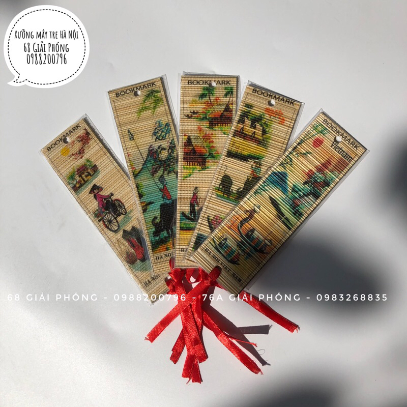 Bookmark đánh dấu trang sách chất liệu mành tre hình ảnh cô gái cảnh đồng quê Việt Nam