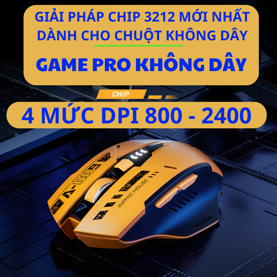 Chuột Gaming Không Dây Maxcotech Inphic A9 Giảm Ồn - 3 Chế Độ Kết Nối Phù Hợp PC/Laptop/Máy Tính Bảng/Điện Thoại